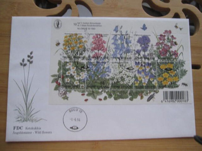 Suomi 1994 ketokukkia pienoisarkki FDC-leimalla Oulu