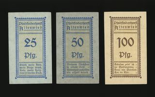 Saksa Notgeld 25, 50, 100 Pfennig, Altenwied 1921