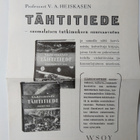 Mainoskirjanmerkki V. A. Heiskanen Tähtitiede WSOY 1950 - pikkukuva 1