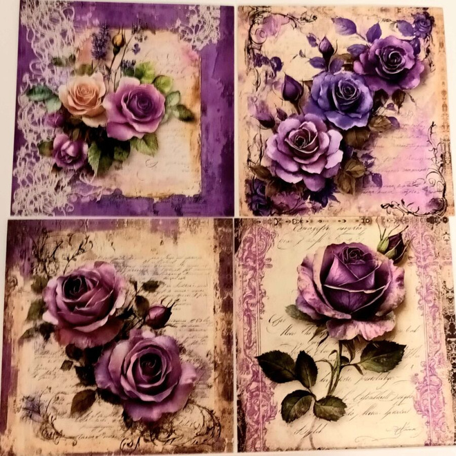 Kuviokartonki RUUSUT / 4 kpl -setti / 15 x 15 cm
