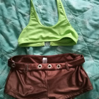 Bikinit ruskea(38/40)+ neonvihreä XS/36 yläosa - pikkukuva 1