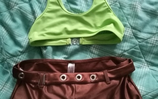 Bikinit ruskea(38/40)+ neonvihreä XS/36 yläosa