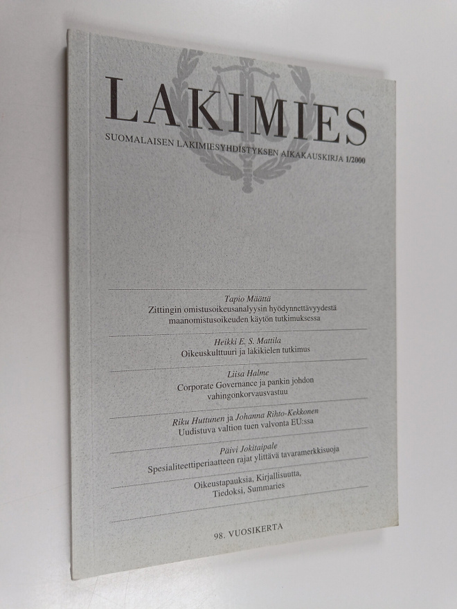 Lakimies 1/2000 : Suomalaisen lakimiesyhdistyksen aikakau...