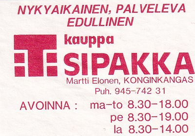 Konginkangas,T - Kauppa Sipakka , Martti Elonen    s67