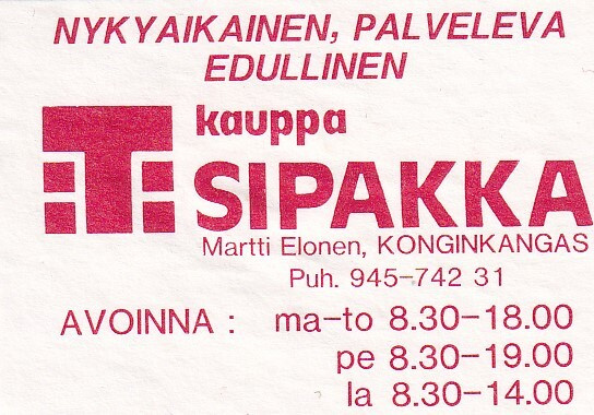 Konginkangas,T - Kauppa Sipakka , Martti Elonen    s67