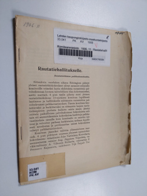 Rautatiehallitukselle : rautatieläisten palkkakomitealta