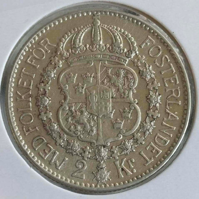 Ruotsi 2 Kronor 1934 Hopea. Kiiltää kuin UNC.