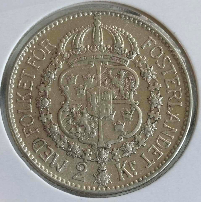 Ruotsi 2 Kronor 1934 Hopea. Kiiltää kuin UNC.