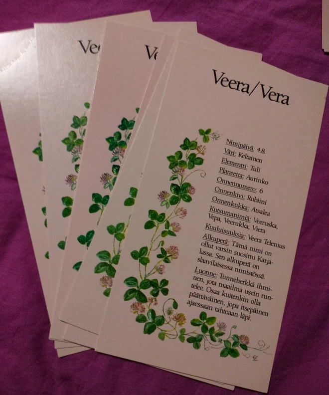 Nimikortti / Nimipäiväkortti Veera / Vera