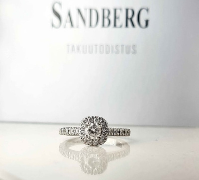 Sandberg timanttisormus, kuin uusi, koko 15.5mm