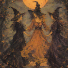 Halloween kolme noitaa tanssii täydenkuun aikaan - pikkukuva 1