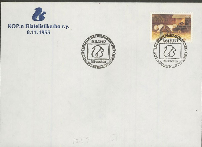 1980 joulupostimerkki 1,10 mk KOPn filatelistikerho 25v
