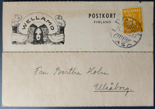 Vakuutusyhtiö WELLAMOn ilmoitus, Vaasa 1938, firmapostia
