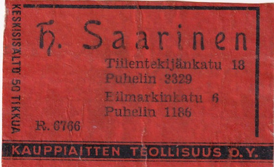 H. Saarinen, Tiilentekijänkatu 18, R 6766 ,   s6/2
