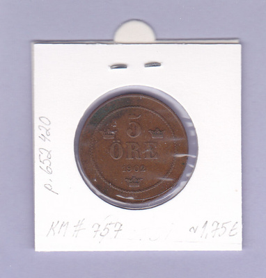 Ruotsi 5 Öre v.1902 KM#757