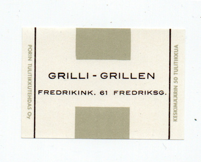 Porin Tulitikkutehdas GRILLI-GRILLEN. FREDRIKINK: 61