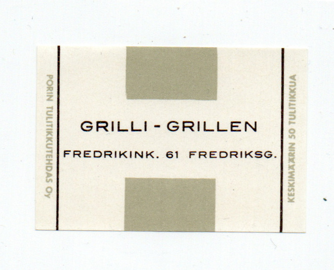 Porin Tulitikkutehdas GRILLI-GRILLEN. FREDRIKINK: 61