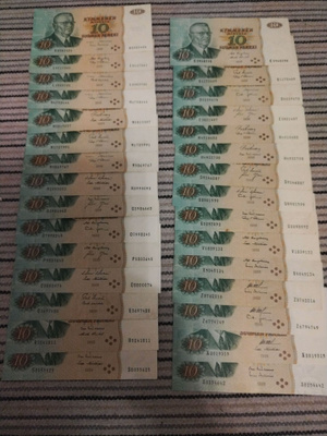 30 kappaletta 10 mk 1980 seteliä