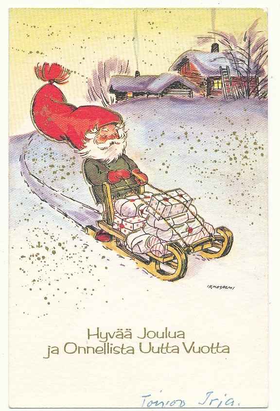 Irma SALMI - Pukki lahjakelkalla - vanha kortti
