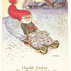 Irma SALMI - Pukki lahjakelkalla - vanha kortti - pikkukuva 1