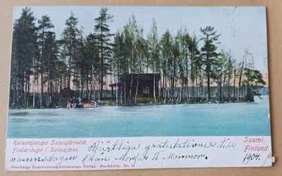 Tammela, Saloisjärvi, kalastajatupa niemellä, väripk p. 1904