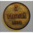 1892 5 penniä kl7/6 arvokas kolikko - pikkukuva 1