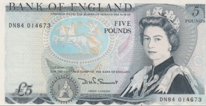 (B0049) GREAT BRITAIN 1980-1987 (ND). 5 Pounds. P-378c. aUNC