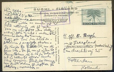 1949 metsäkonressi lentokortti Hollantiin