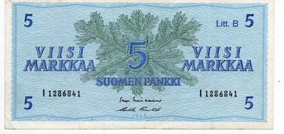 5 mk 1963 Litt.B ilman tähteä korvaava I-sarjaa