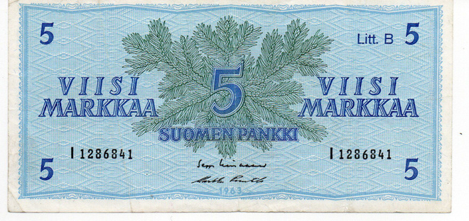 5 mk  1963 Litt.B ilman tähteä korvaava I-sarjaa