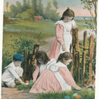 Lapset ja pääsiäismunia - vanha Carte Postale - pikkukuva 1