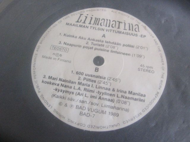 7" - Liimanarina - Maailman Tylsin Vittumaisuus