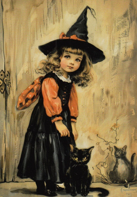 Halloween tyttö ja kissat