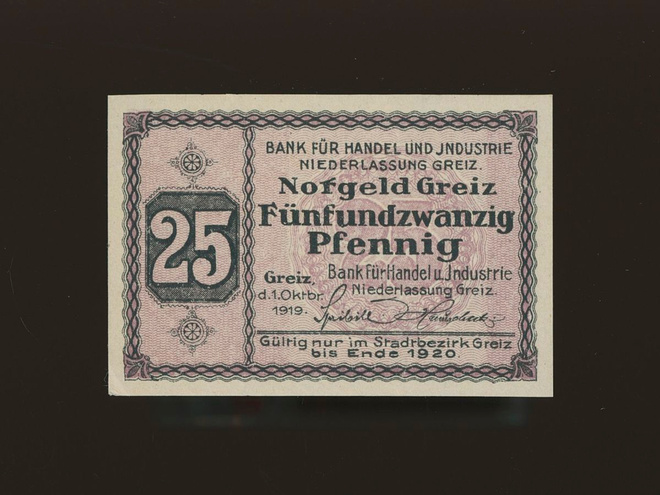 Saksa Notgeld 25 Pfennig, Greiz 1.10.1919