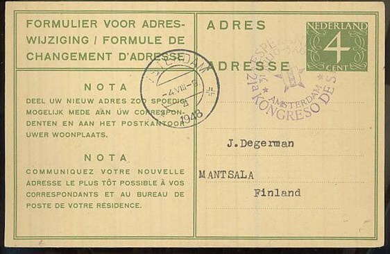 Hollanti 1948 erikoisleimakortti