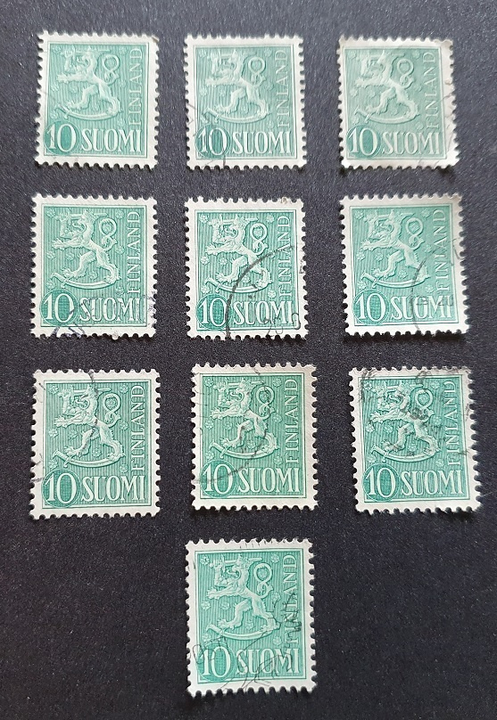 10 x Leijonamalli 1954 10 markkaa vihreä