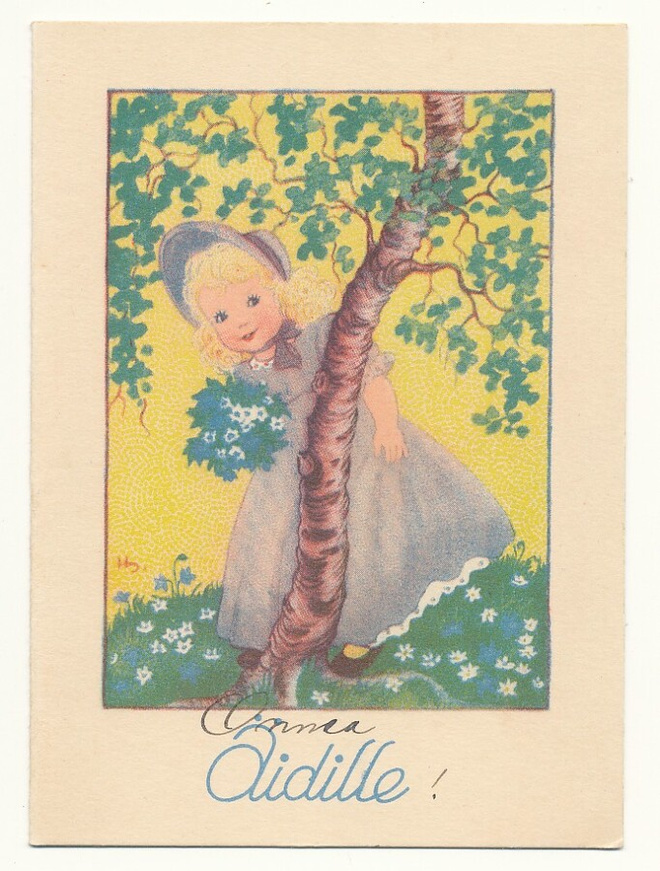 Helga SJÖSTEDT - Tyttönen - vanha taittokortti