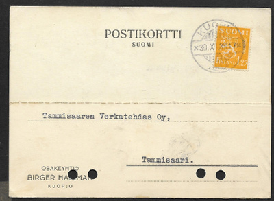 Postil. - Yl.m. 1,25 1930 (LAPE 177) Kuopio 30.11.1938