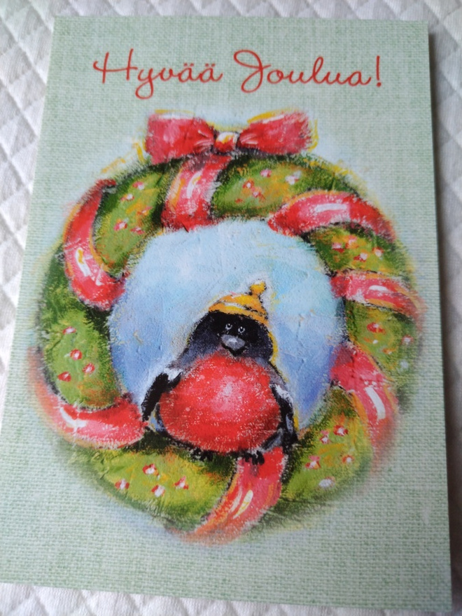 Punatulkku ja joulukranssi *hyvää joulua*