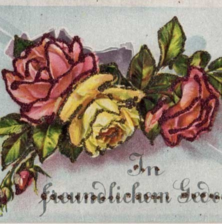 UPEA HILEINEN!! / Hilekoristeiset ruusut ja kirje. 1930-l.