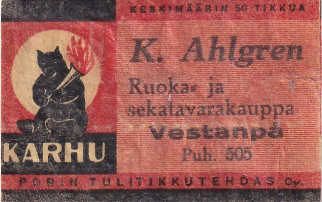 Vestanpå. K. Ahlgren, Karhu    8/9