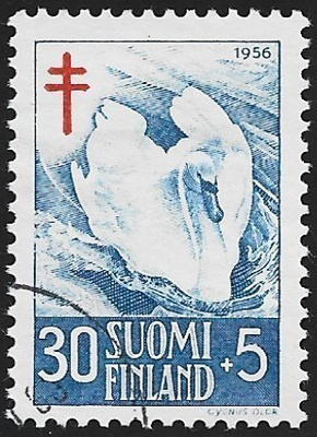 1956 TUB merkki Kyhmyjoutsen 30 + 5 mk leimattu LaPe 462