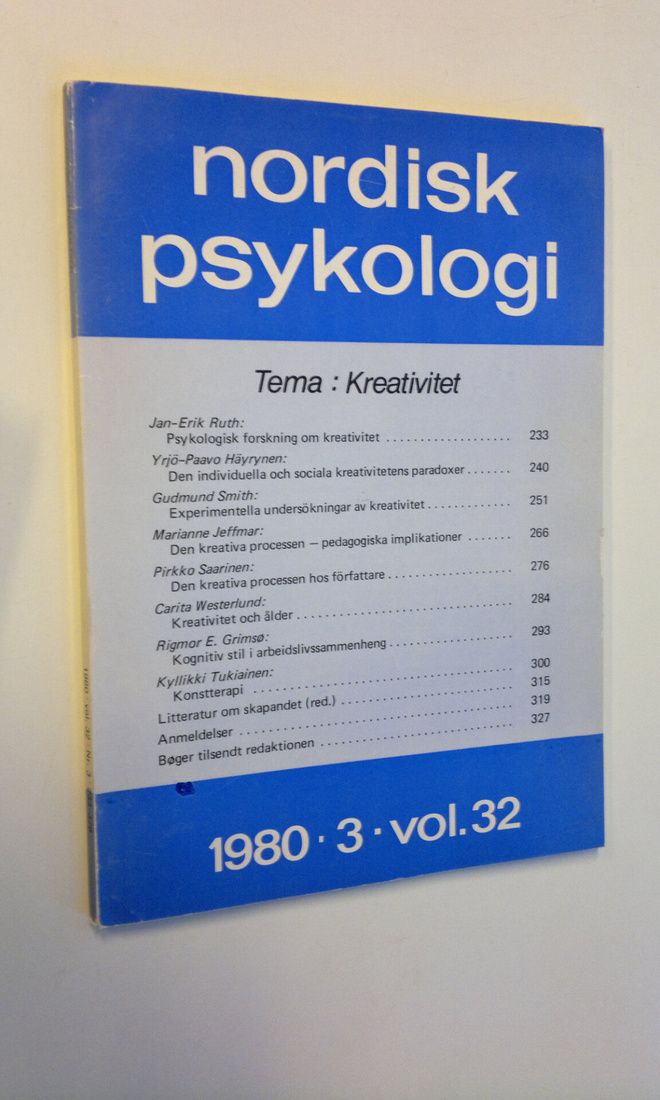 Jan-Erik Ruth ym. : Nordisk psykologi nro 3/1980 vol. 32