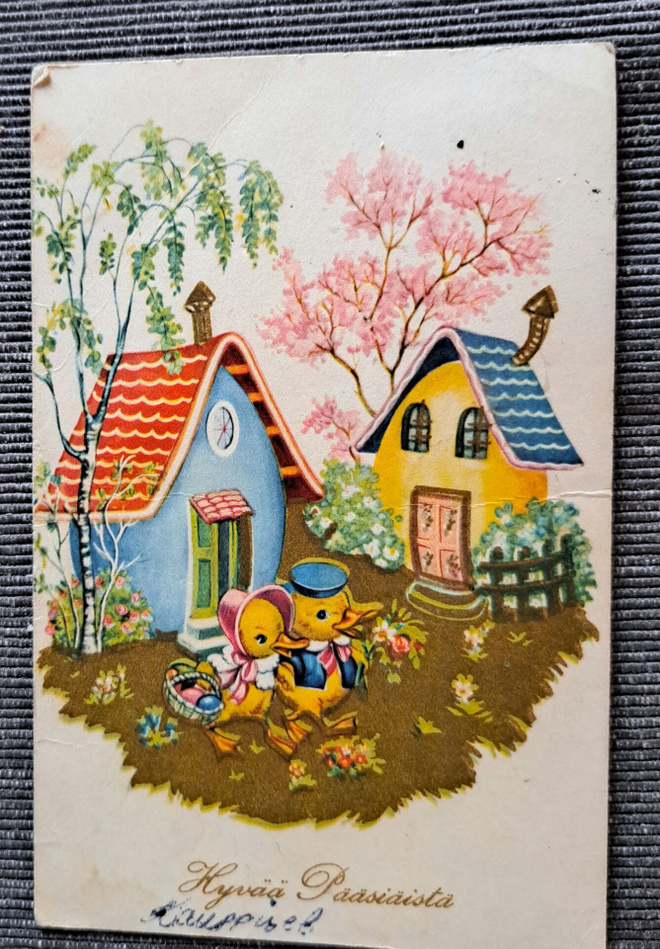 tipupari kodin pihalla, rivileima, kulkenut 1959