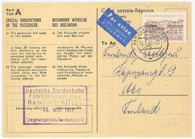 1962 Helsinki pääkaupunkina lento-vastauskortti Saksasta