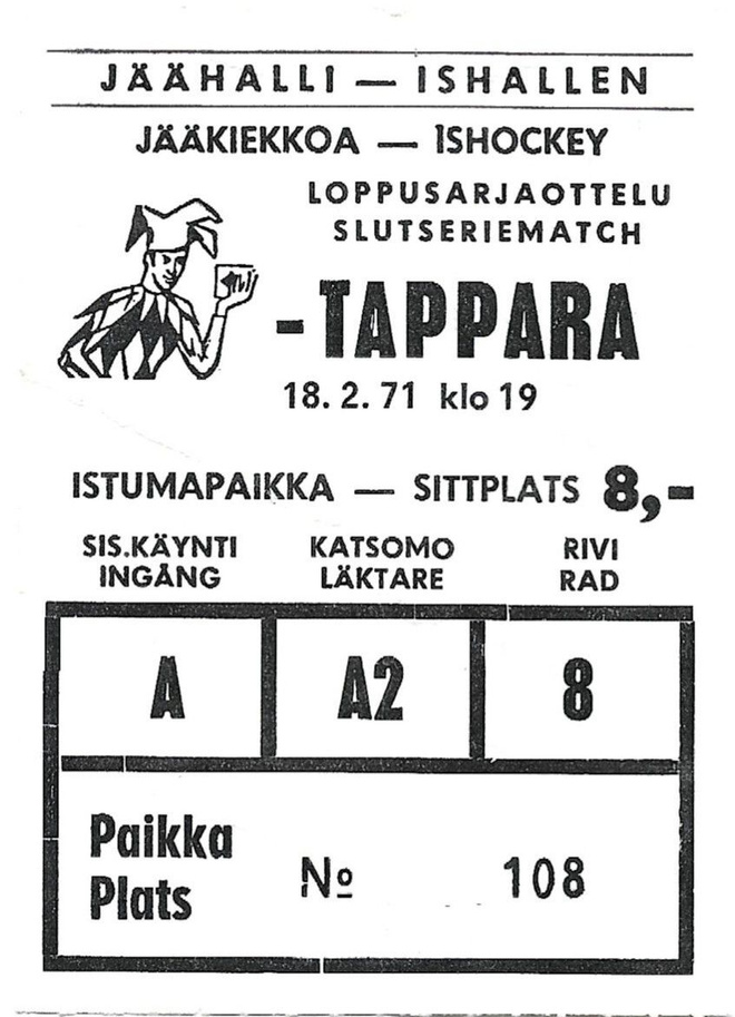 Pelilippu Jokerit- Tappara 18.2.1971!