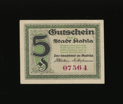 Saksa Notgeld 5, Pfennig, Kahla 1920