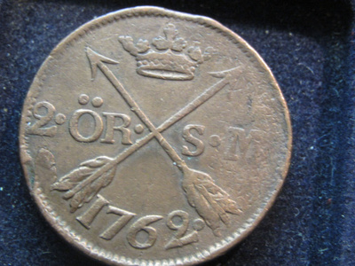 2 öre 1762 SM. Adolf Frederik . Ruotsi-Sweden
