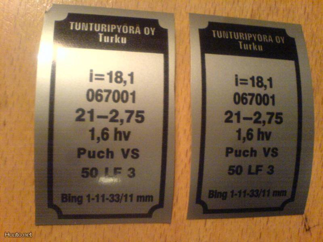 tyyppikilpi-tarra 067001 Tunturi Sport 1,6hv 67 & 68