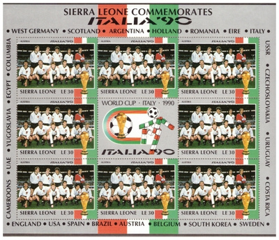 8 x ITÄVALTA Jalkapallo Postimerkkiä v.1990/ITALIA